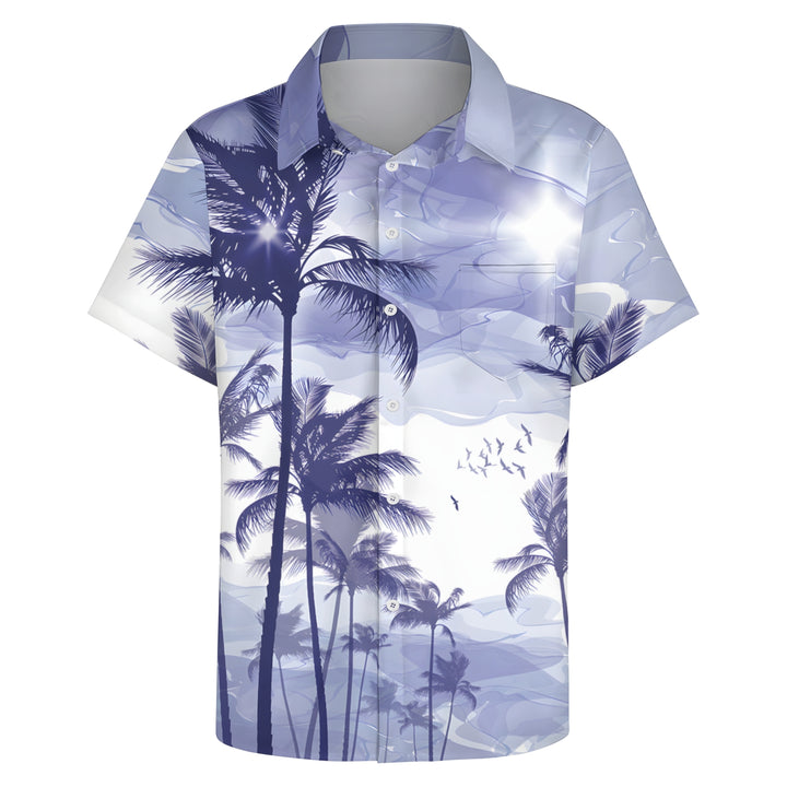 Men's Hawaiian Vacation Palm Tree Print Casual Short Sleeve Shirt 2404000843