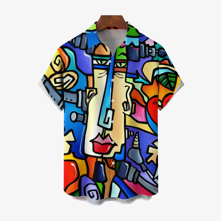 Geometric Art Face Print Casual Short Sleeve Shirt 2412006995