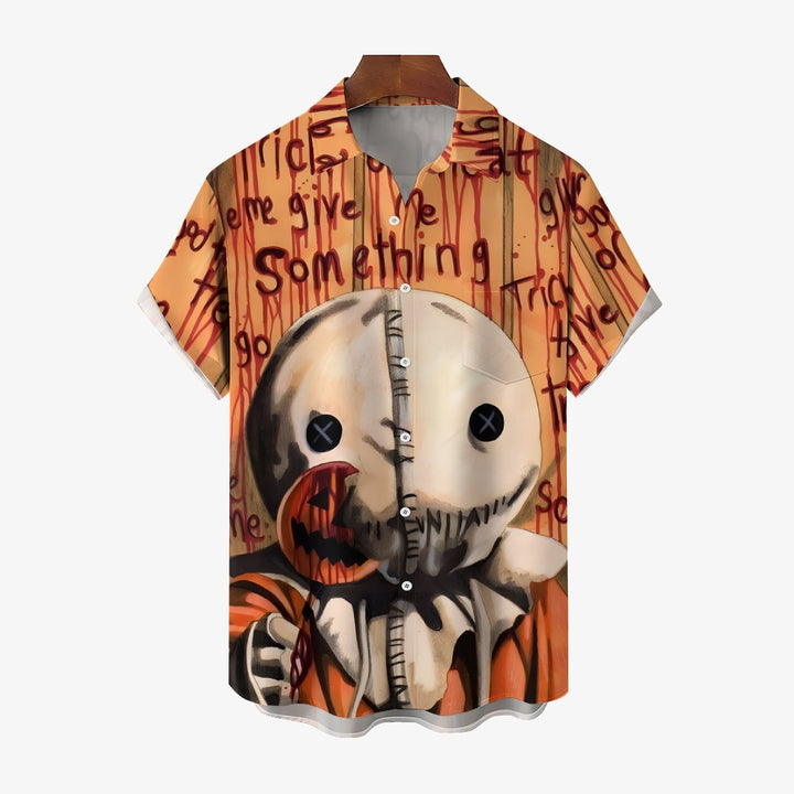 "Trick R Treat" Cartoon Casual Short Sleeve Shirt 2408008304