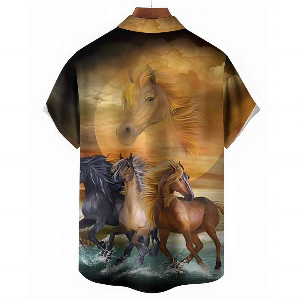 Running Horses Casual Short Sleeve Shirt 2410004337