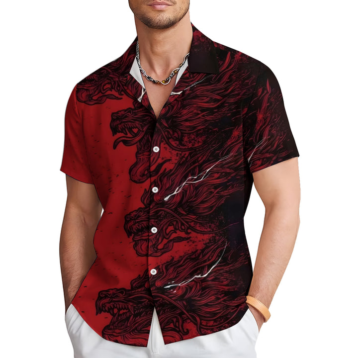 Men's Dragon Print Short Sleeve Shirt 2404001174