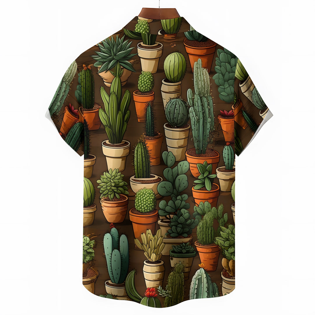 Men's Cactus Pot Print Casual Short Sleeve Shirt 2403000904