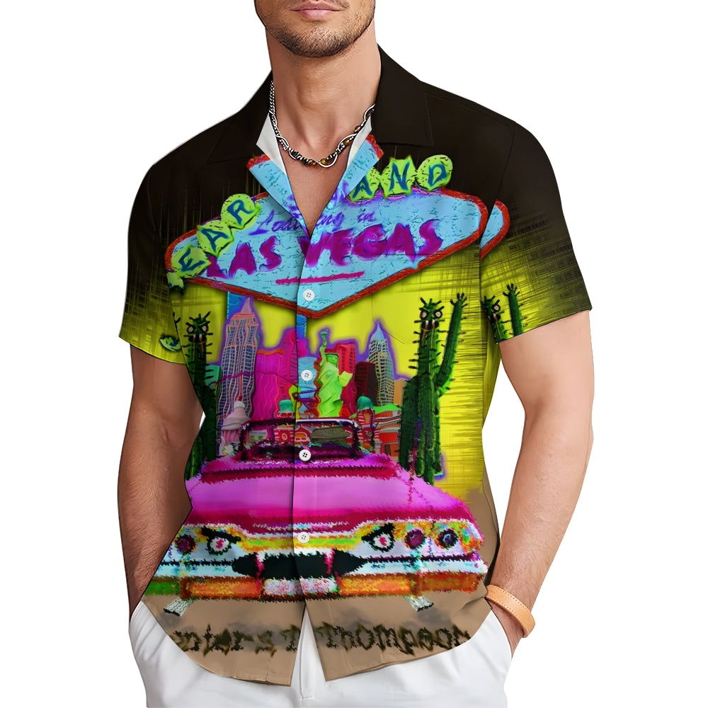 Las Vegas Poster Print Casual Short Sleeve Shirt 2410008349