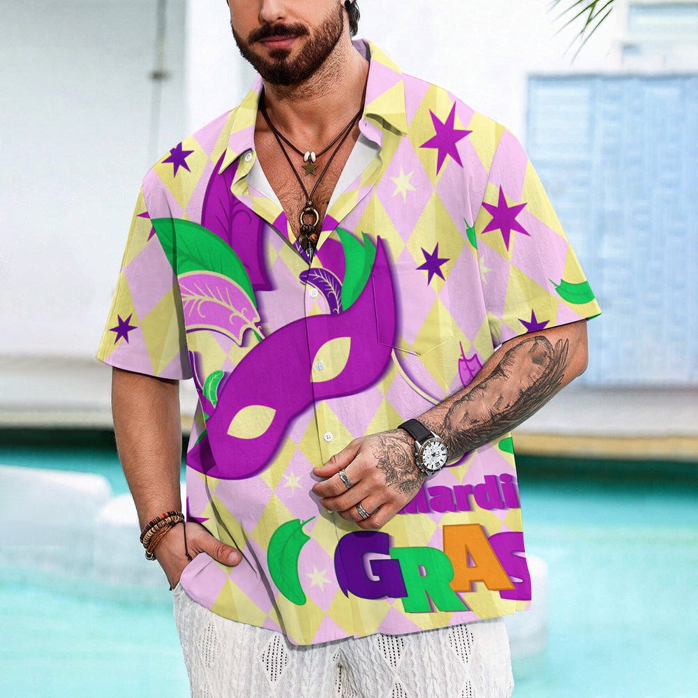 Mardi Gras Mask Geometric Print Casual Short Sleeve Shirt 2412002269