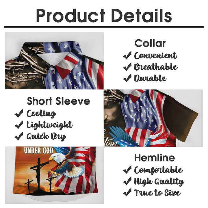 Jesus Christ American Eagle Flag Casual Short Sleeve Shirt 2411003460