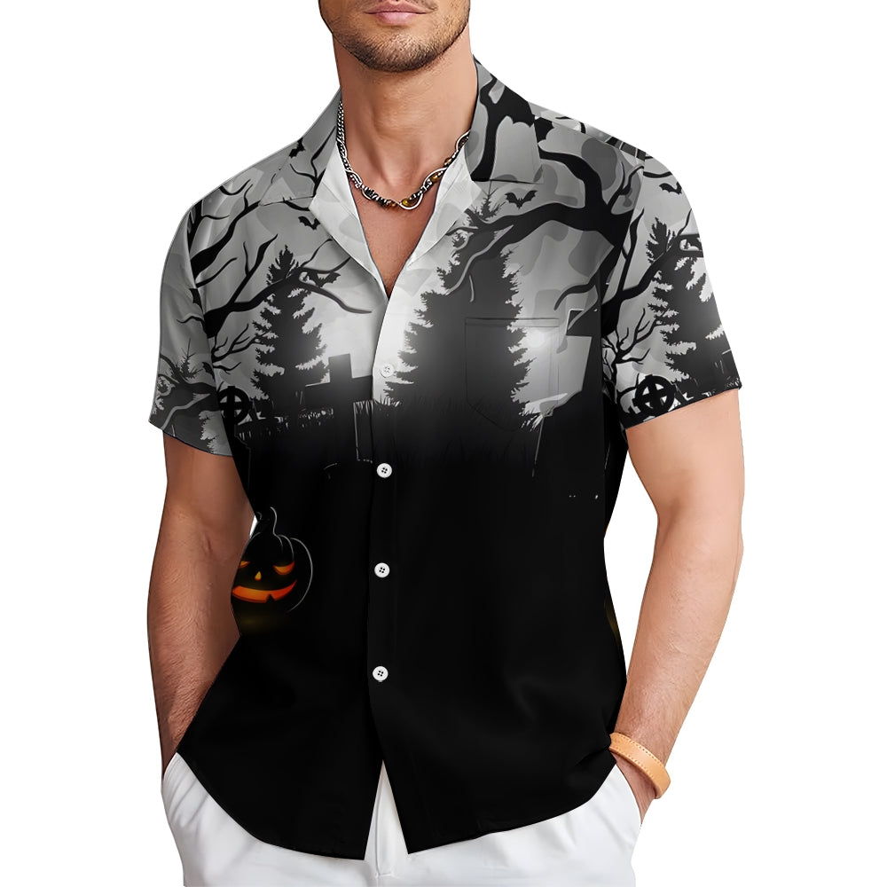 Halloween Jungle Print Casual Short Sleeve Shirt 2408005319