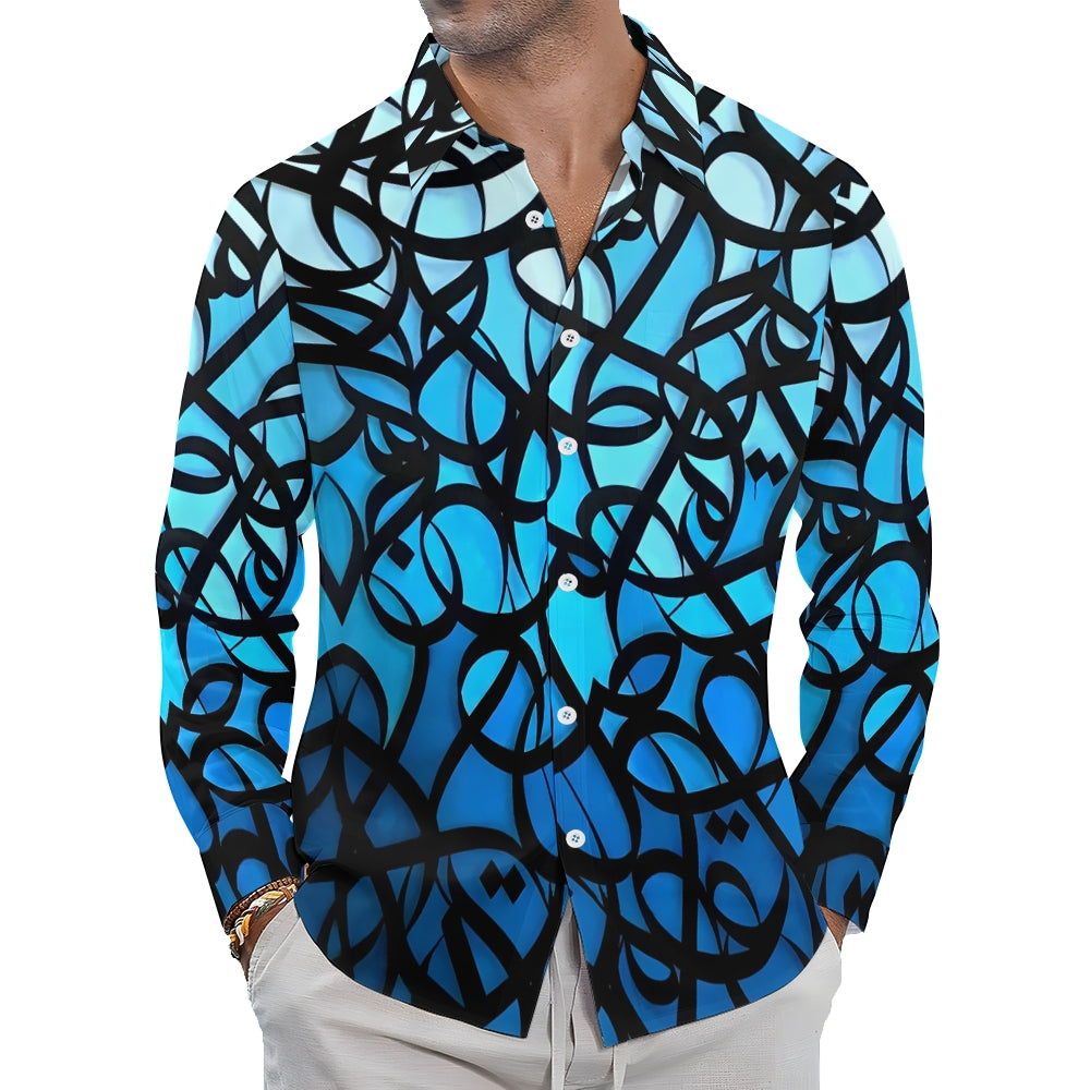 Men's Artistic Gradient Printed Long Sleeve Shirt 2411003306