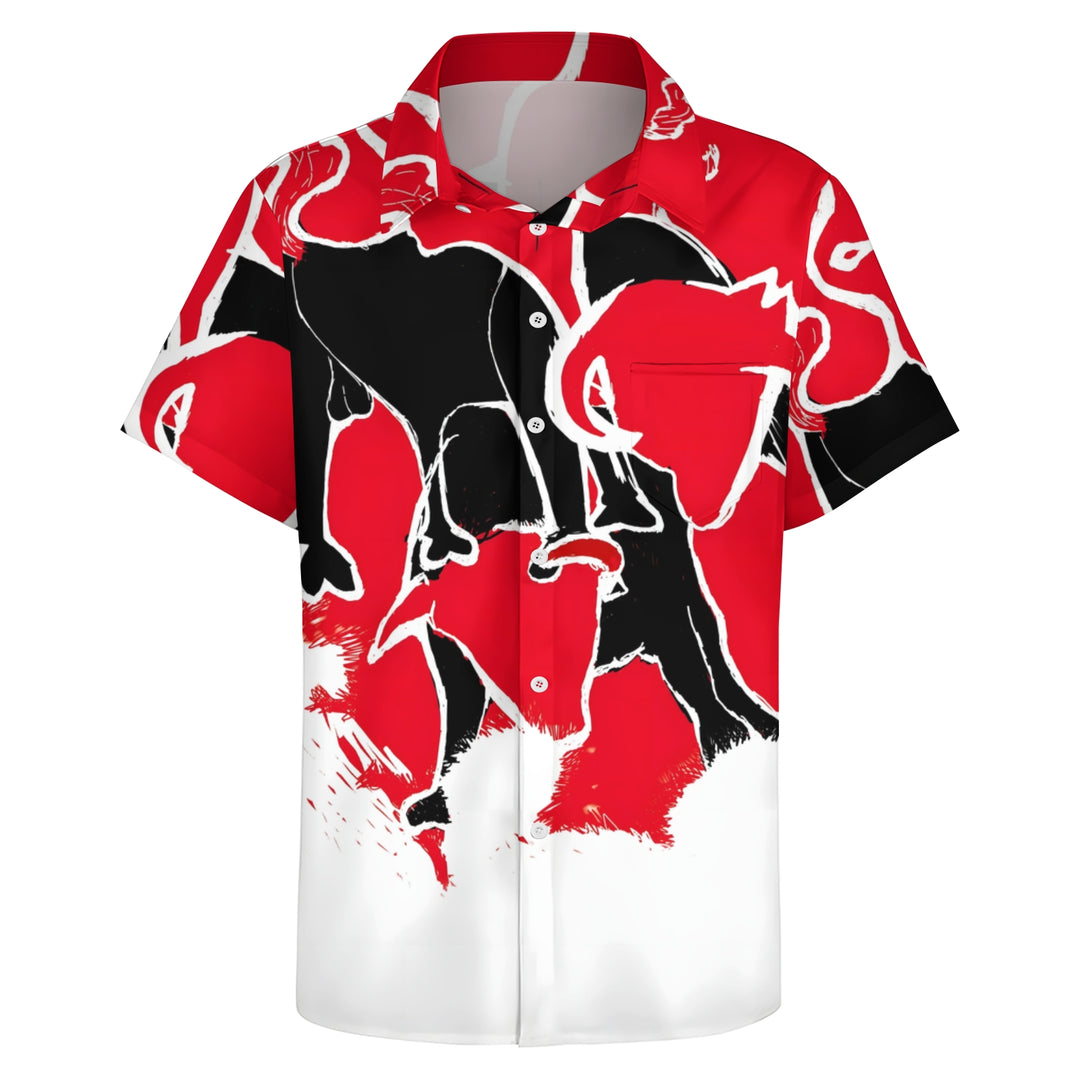 Men's Bullfighting Theme Casual Short Sleeve Shirt 2403000688