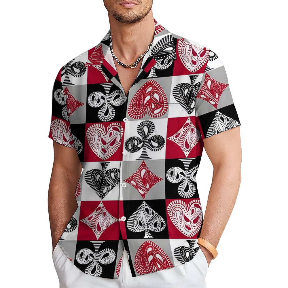 Men's Poker Print Casual Short Sleeve Shirt 2412006439