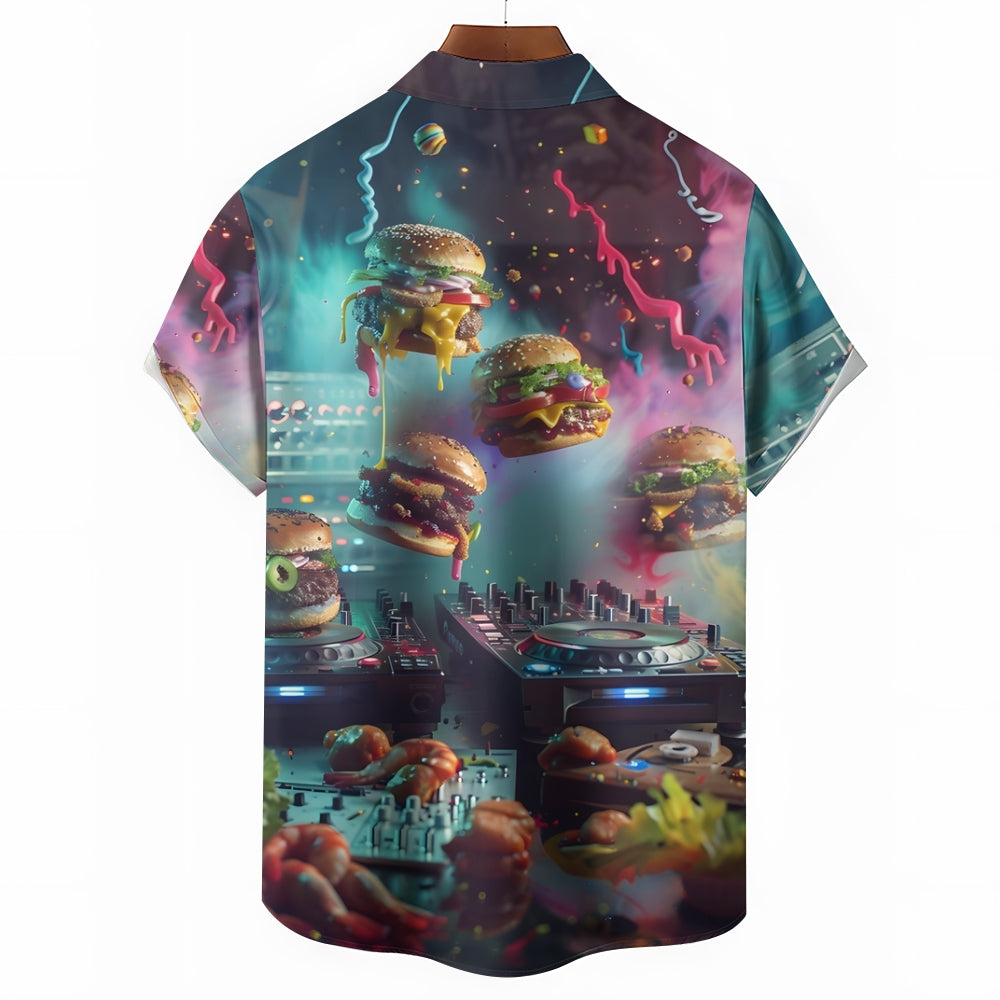 Cyberpunk Hamburger Music Casual Short Sleeve Shirt 2409006063