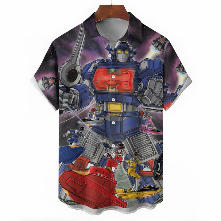 Men's Space Warrior Anime Casual Short Sleeve Shirt 2408009581