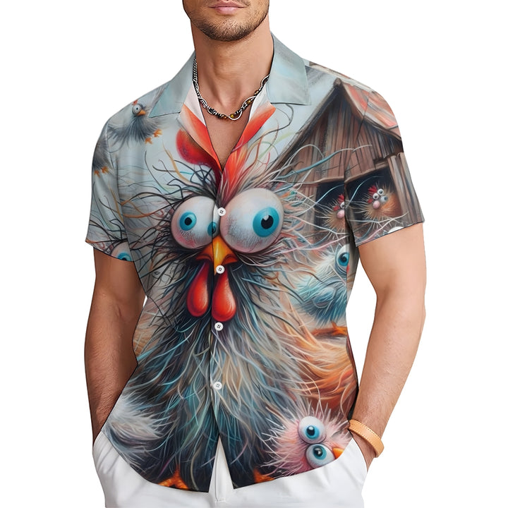 Scribbled Funny Chicken Casual Large Size Short Sleeve Shirt 2407001424