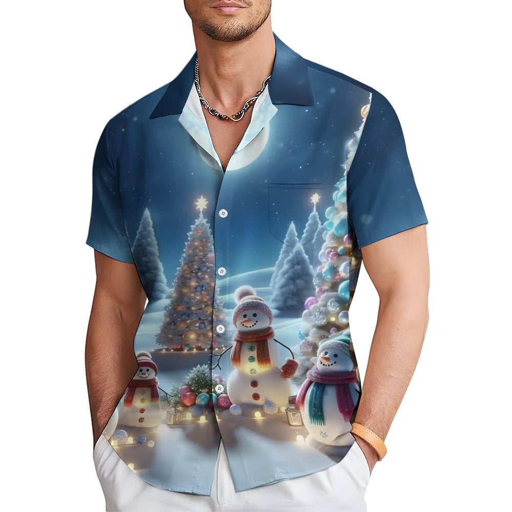 Christmas Snowman Casual Short Sleeve Shirt 2411003224