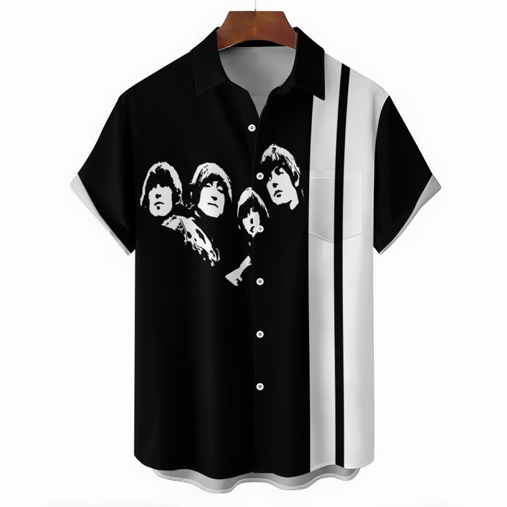 Rock Band Printed Bowling Short Sleeve Shirt 2404000886