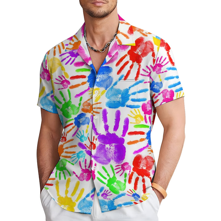 Colorful Palm Prints Casual Short Sleeve Shirt 2412005990