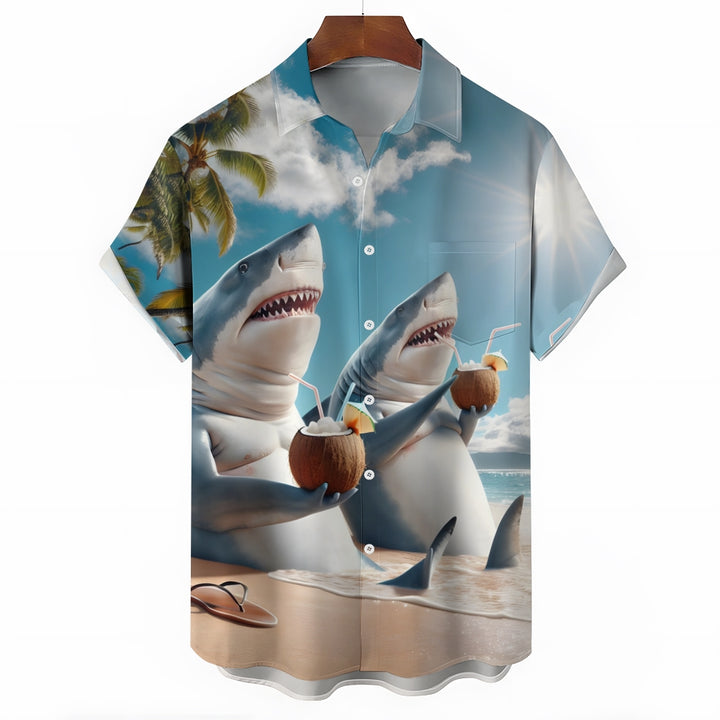 Beach Vacation Shark Casual Short Sleeve Shirt 2409002266