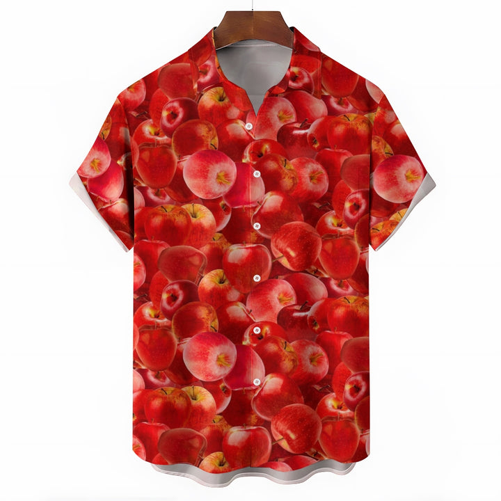 Red Apple Print Casual Large Size Short Sleeve Shirt 2407003473