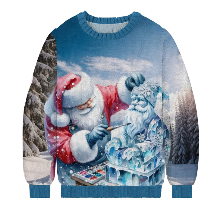 Men's Santa Claus Ice Sculpture Print Casual Knit Crew Neck Sweater 2411010484