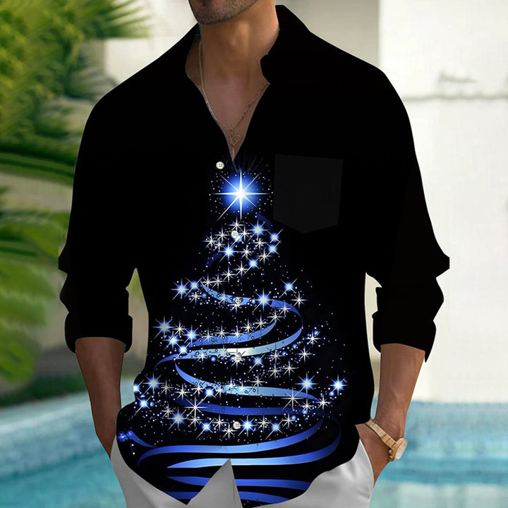 Christmas Tree Men's Pocket Long Sleeve Shirts 2412000524