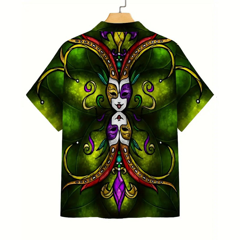 Men's Mardi Gras Graphic Print Short Sleeve Button Down Shirt