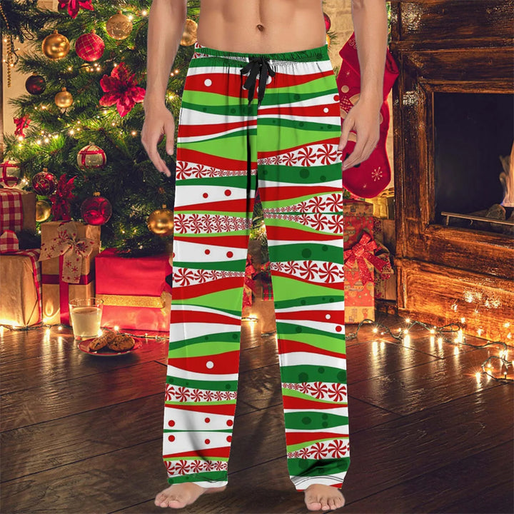 Mens Casual Christmas Drawstring Streetwear Straight Trousers