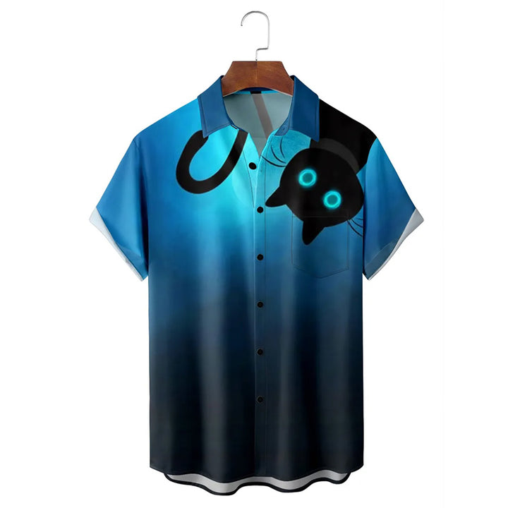 Gradient Cat Hawaiian Short Sleeve Shirt