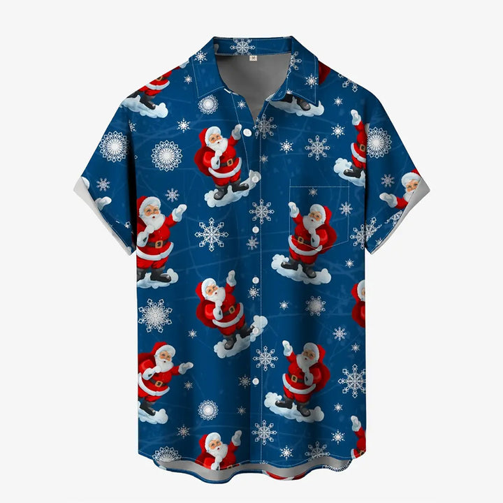 Men's Santa Claus And Snowflakes Print Casual Shirt