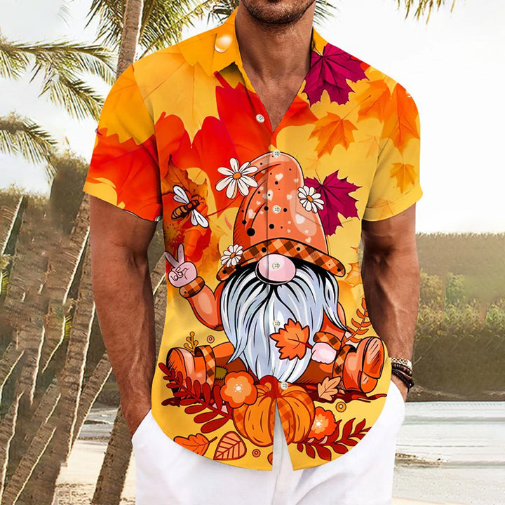 Men Plants Autumn Santa Pumpkin Button Casual Shirt