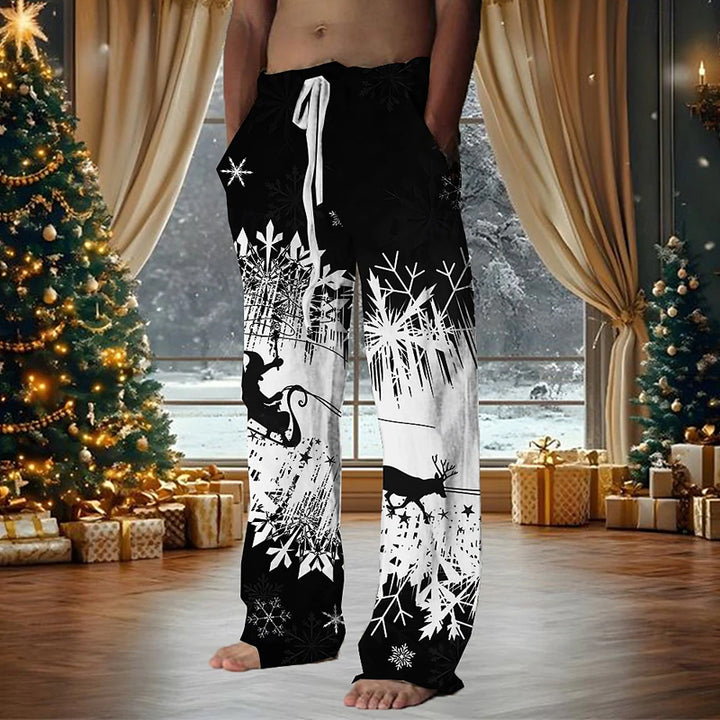 Men's Christmas Santa Claus Deer Drawstring Holiday Trousers