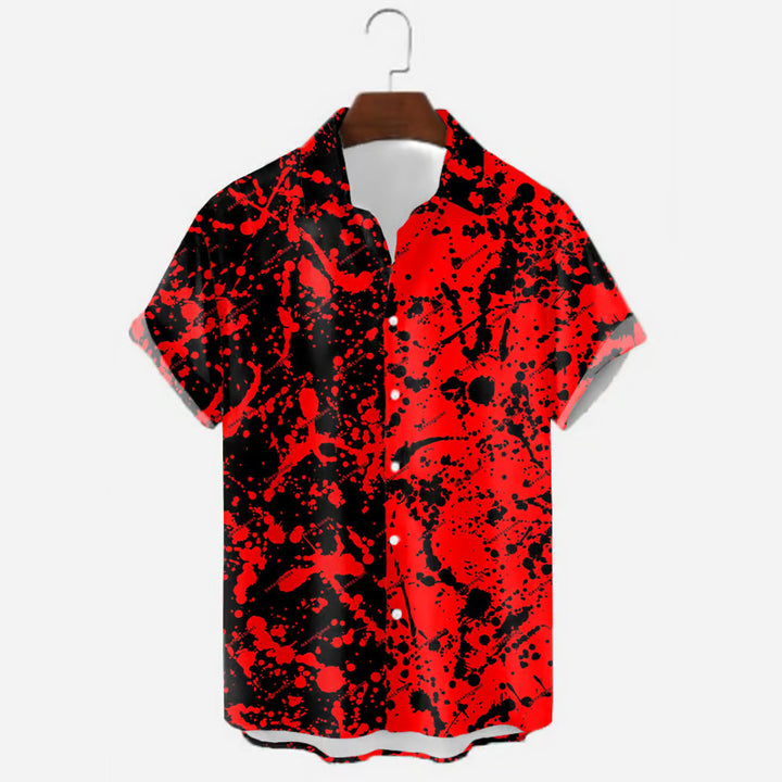 Men's Bloodstain Print Collar Short Sleeve Shirt