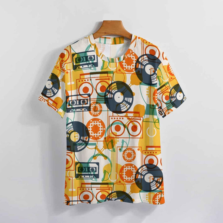 Men's Music Vinyl Record Geometric Round Neck Casual T-Shirt 2403000477