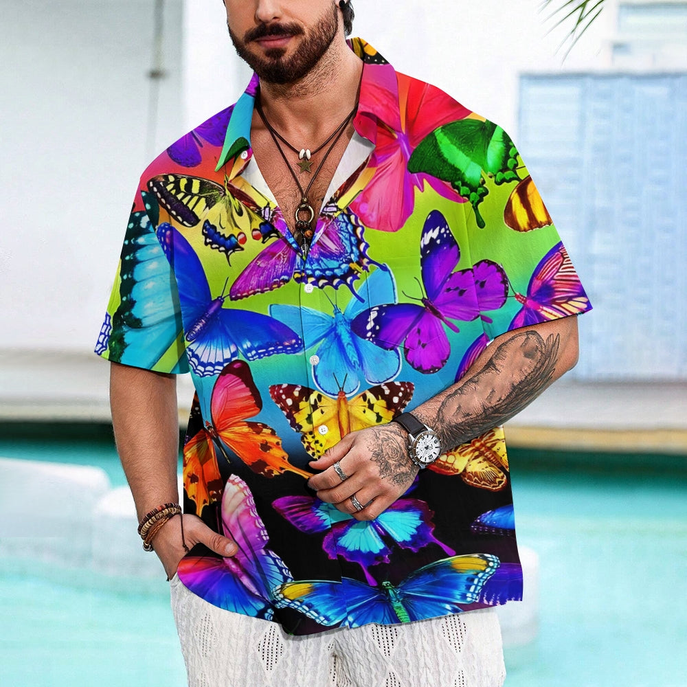 Colorful Butterfly Print Casual Oversized Short Sleeve Shirt 2407005199