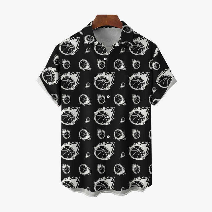 Basketball Print Casual Oversized Short Sleeve Shirt 2406003441