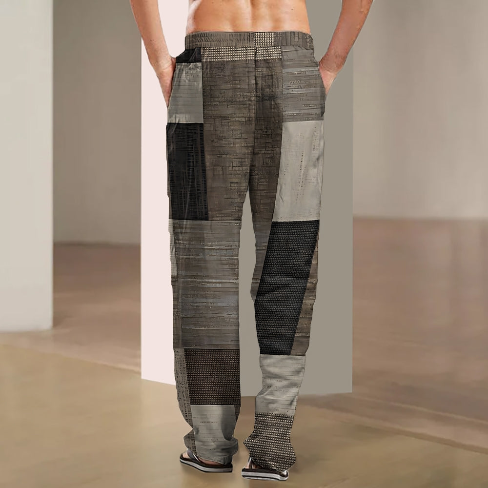 Men's Retro Plaid Color Block Print Pants 2411000944