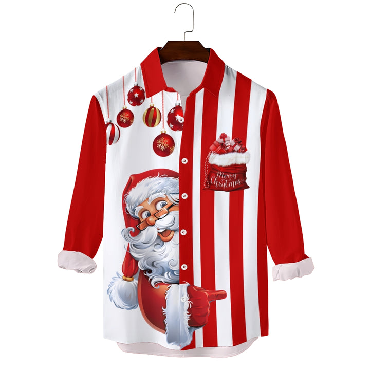 Men's Santa Gift Print Long Sleeve Shirt