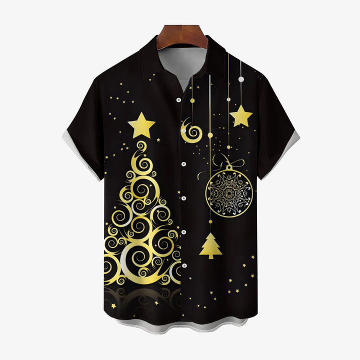 Christmas Tree Star Print Short Sleeve Shirt 2409010799