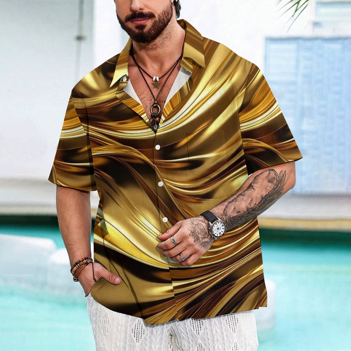 Gold Curve Texture Print Casual Large Size Short Sleeve Shirt 2407001295