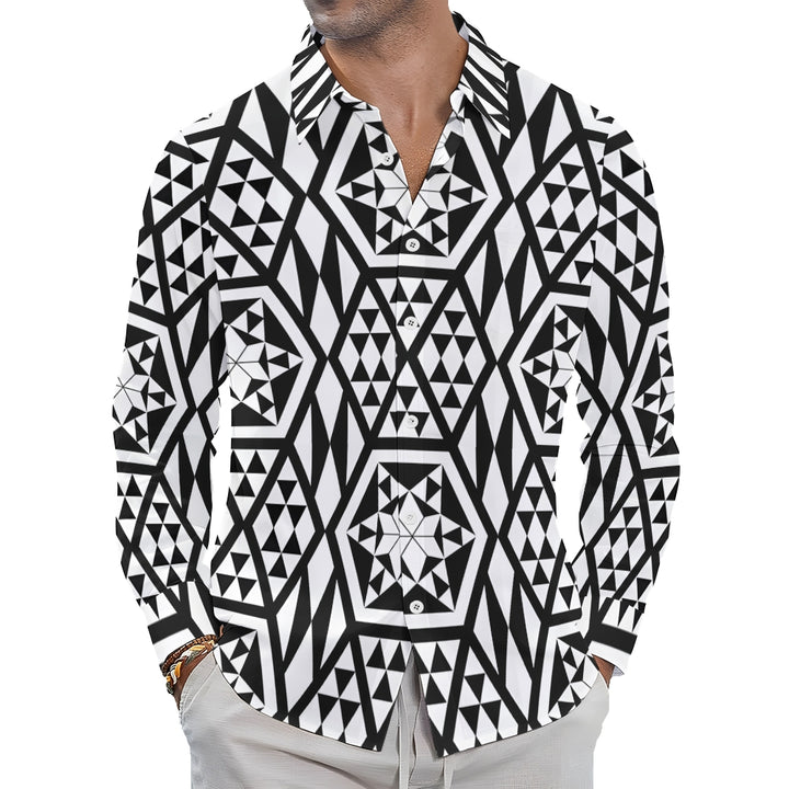 Black And White Geometric Print Long Sleeve Shirt 2410004523