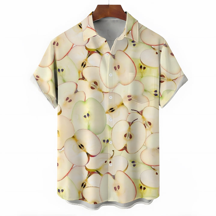 Apple Cutaway Print Casual Oversized Short Sleeve Shirt 2407003659