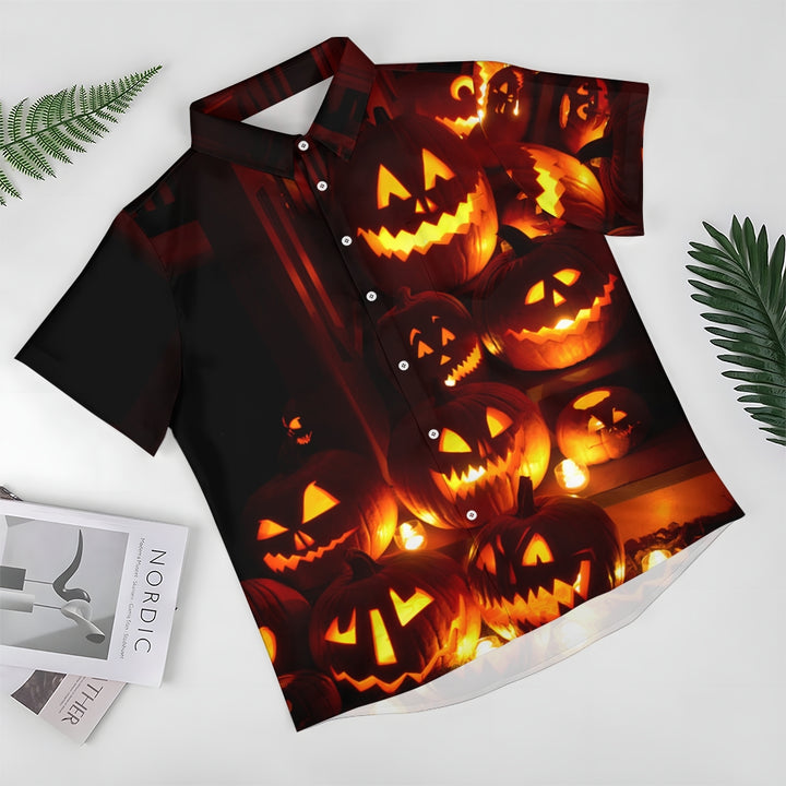 Halloween Ghost Pumpkin Print Casual Short Sleeve Shirt 2408005078