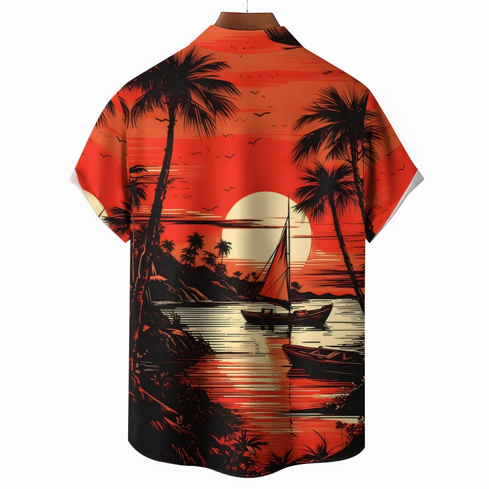 Men's Hawaiian Sailboat Casual Short Sleeve Shirt 2405000208