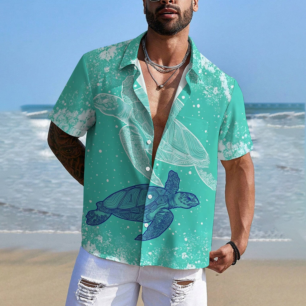 Men's Turtle Art Print Casual Short Sleeve Shirt 2410005806