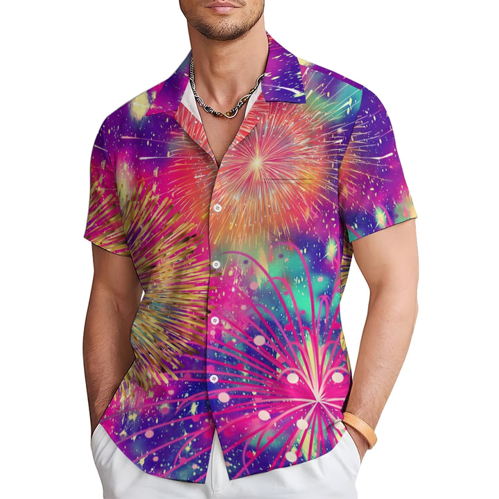 Festive Fireworks Casual Short Sleeve Shirt 2408004501