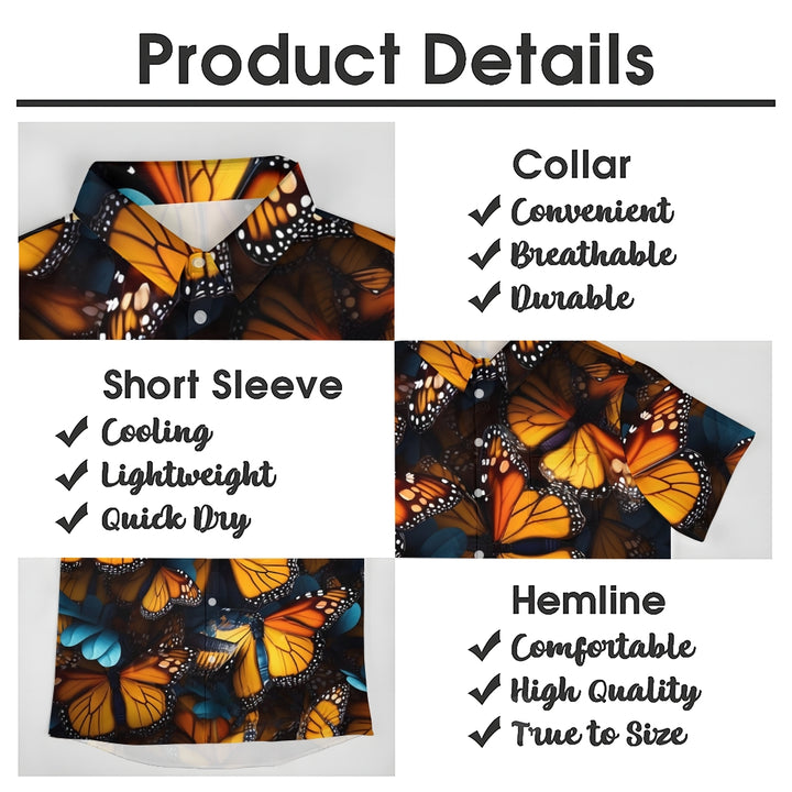 Vintage Butterfly Print Chest Pocket Short Sleeve Shirt 2411005934