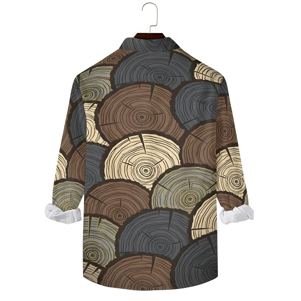 Men's Casual Wood Cross Section Printed Long Sleeve Shirt 2410006597