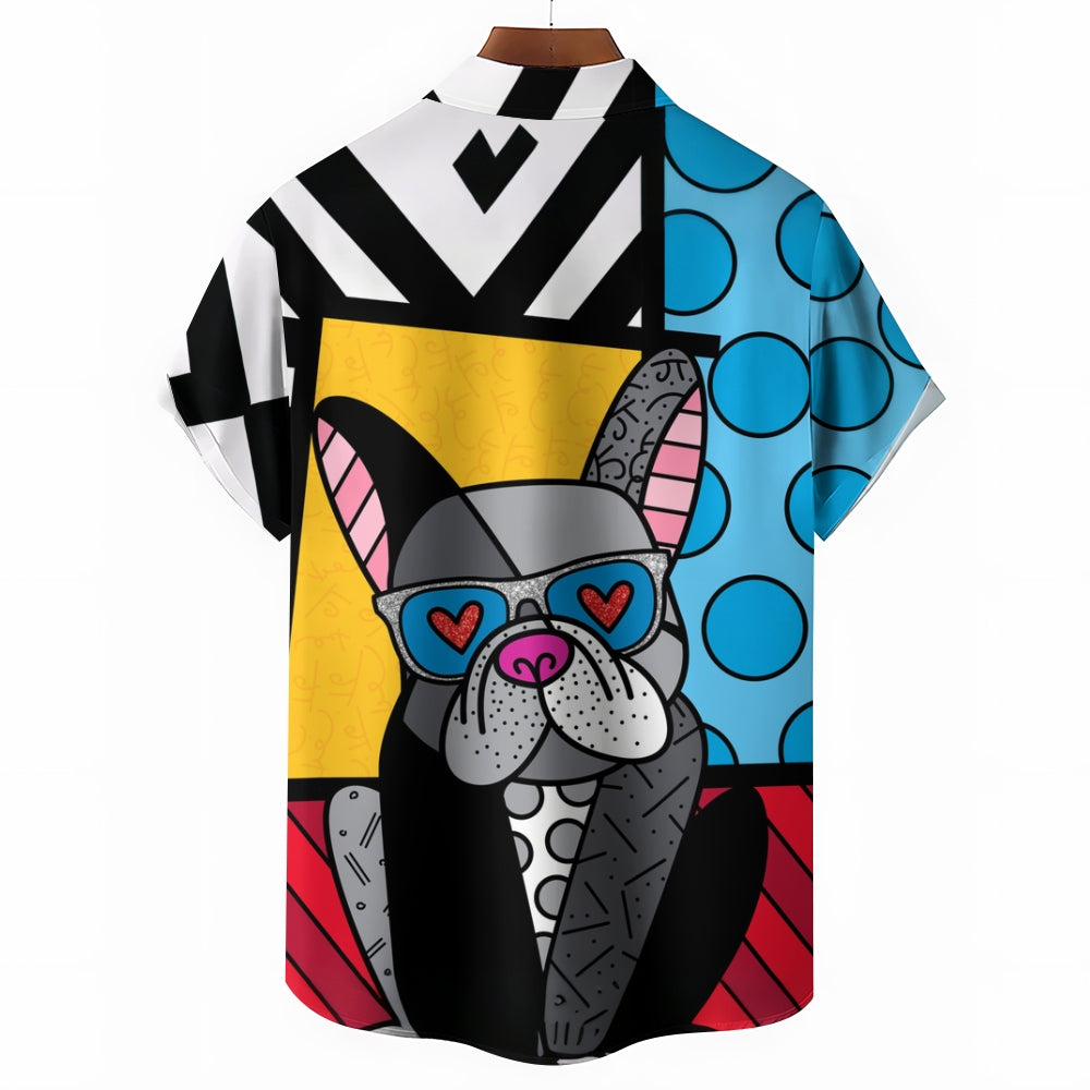 Geometric Bulldog Contrast Print Short Sleeve Shirt 2412006967