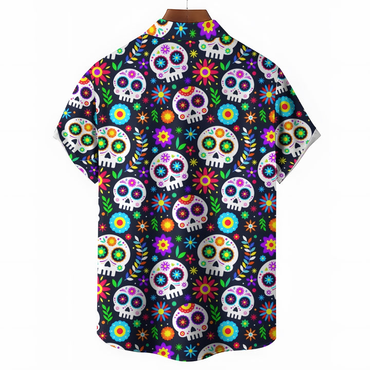 Mexican Culture Skull Print Short Sleeve Shirt 2411002296