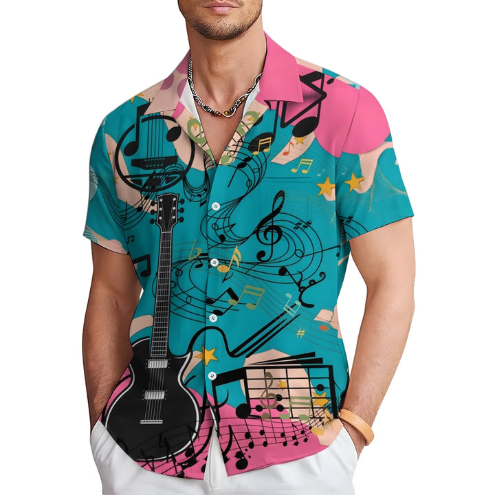 Men's Music Love Guitar Print Short Sleeve Shirt 2412009495