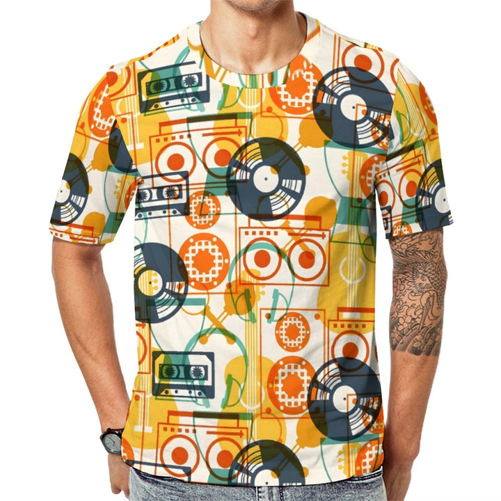 Men's Music Vinyl Record Geometric Round Neck Casual T-Shirt 2403000477