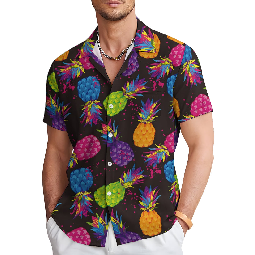 Colorful Pineapple  Hawaiian Casual Short Sleeve Shirt 2404001790